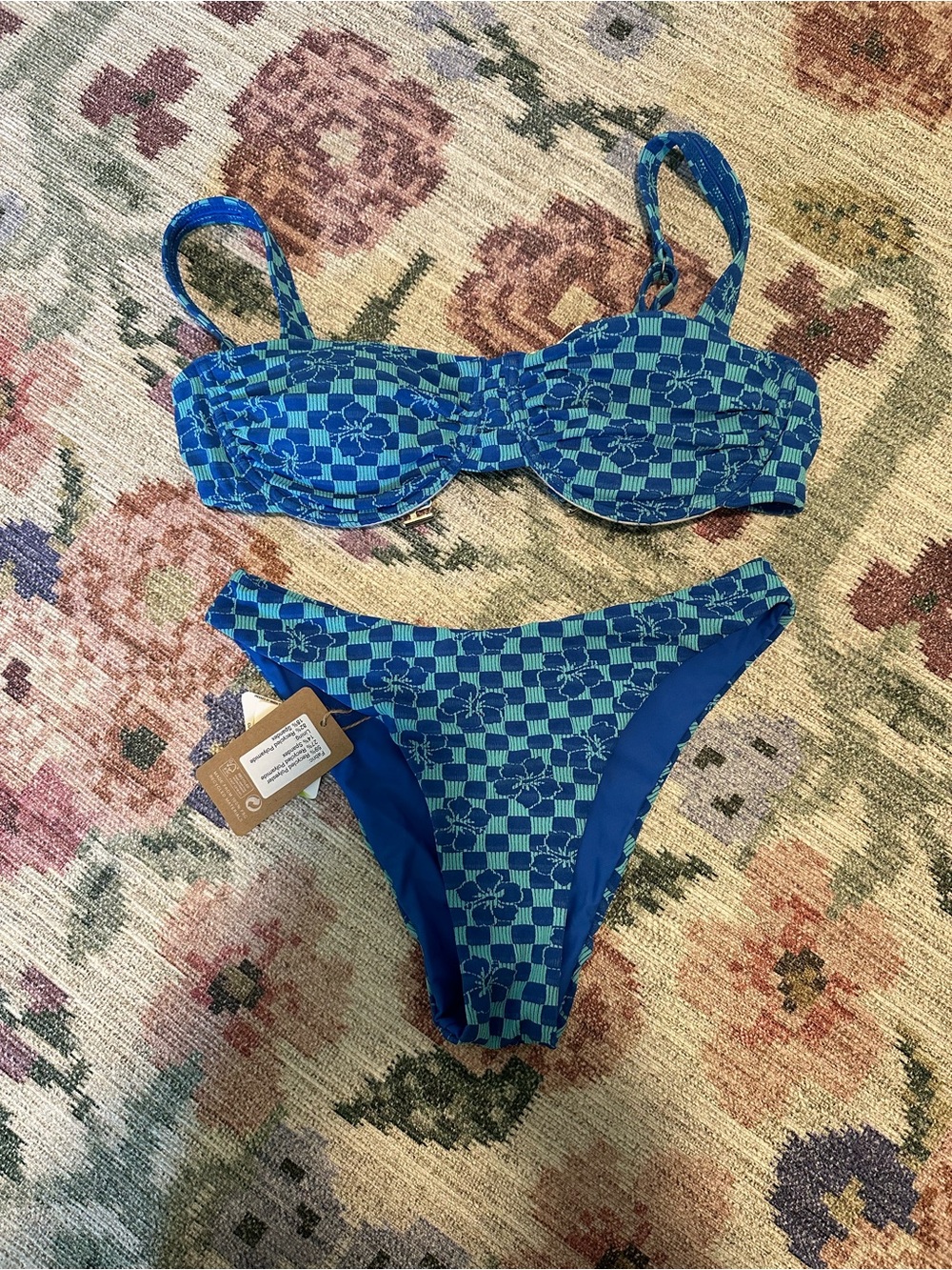 Women’s Blue Check Bandeau Bikini Set